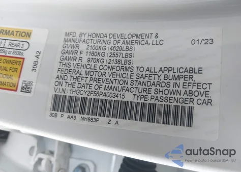 2023 Honda Accord Hybrid Sport from USA, damaged, VIN 1HGCY2F56PA003415